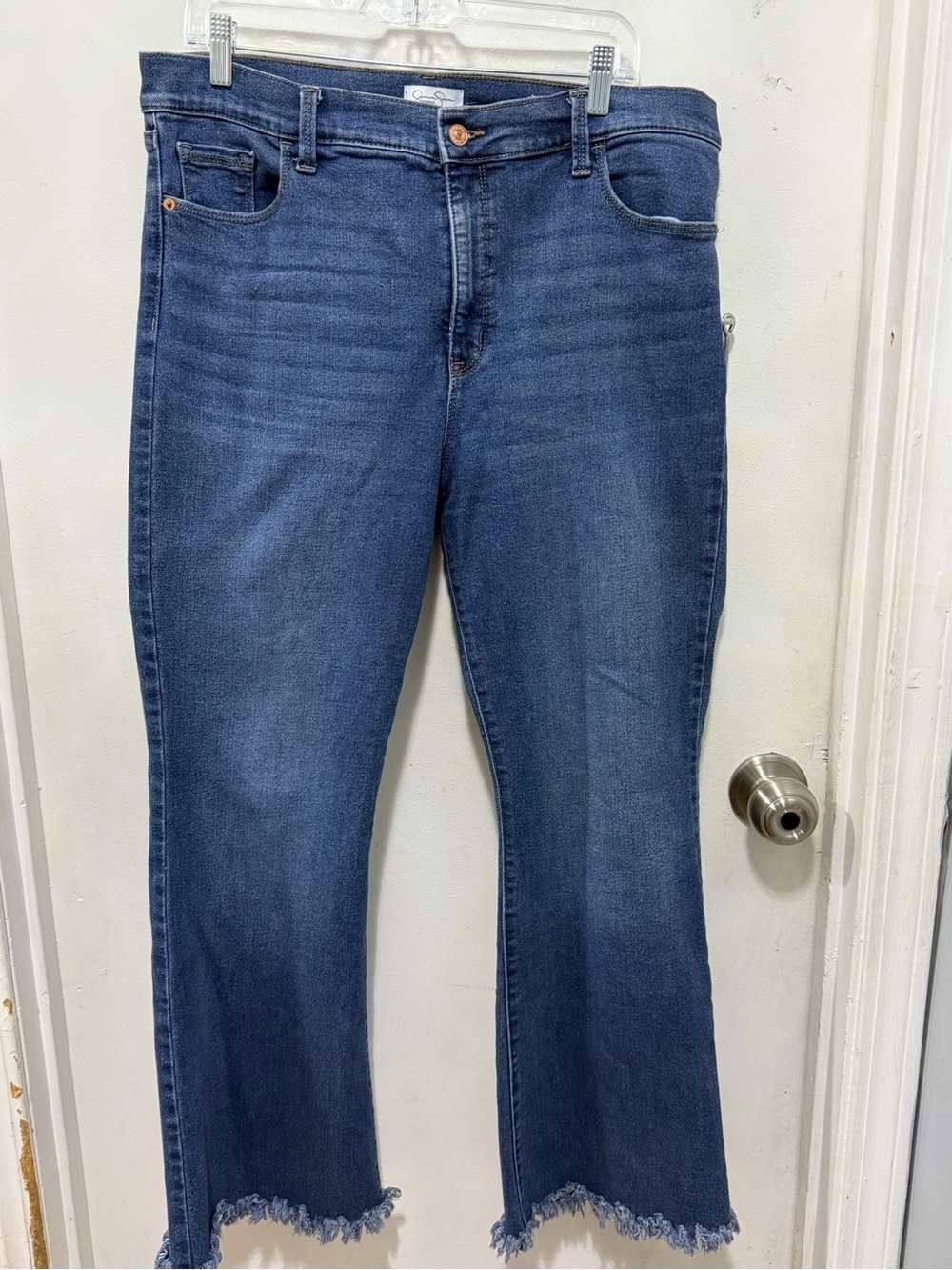 Jessica Simpson Dark Blue high rise flare Frayed Hem Wide Leg Jeans size 16